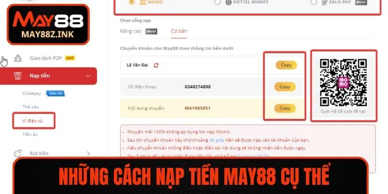 Những cách nạp tiền MAY88 cụ thể